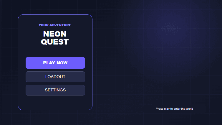 Actual Roblox GUI Maker canvas showing the Neon Main Menu template.